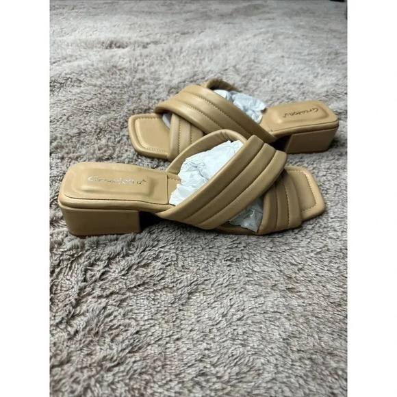 Greatonu Women's Chunky Heeled Sandals Square Open Toe Mules Heels Cross Band Su - Picture 6 of 15